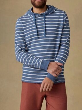 Faherty Blue & White Striped Hooded Long-Sleeve Shirt